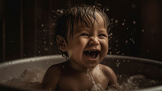 Foto una foto de un bebé que salpica y se ríe