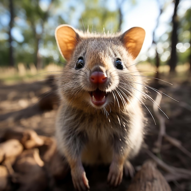 Foto de un bebé quokka con una sonrisa perpetua IA generativa