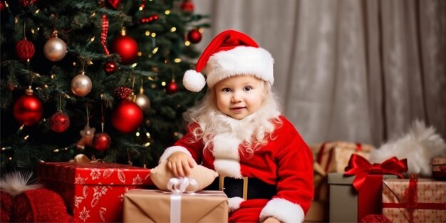 foto bebe sobre fondo navideño