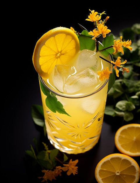 Foto de una bebida de Yuzu Citrus elegantemente cubierta en una mesa