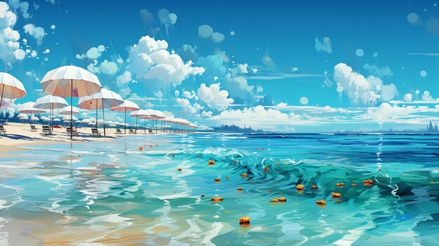 Foto bela praia tropical ao ar livre mar oceano com cadeira de guarda-chuva e lounge