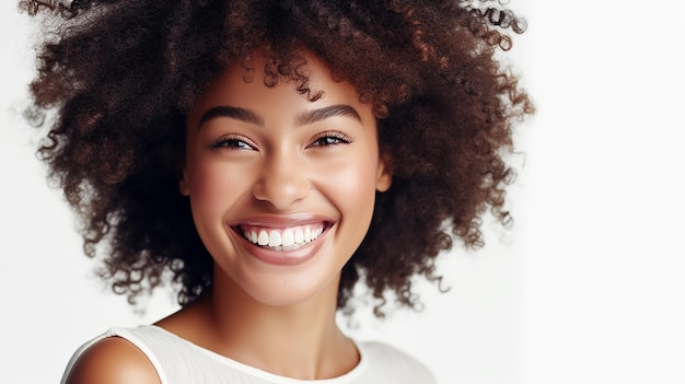 Foto beleza afro com um sorriso no rosto