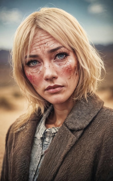 Foto de bella mujer desaparecida sobrevive perdida en la jungla del desierto IA generativa