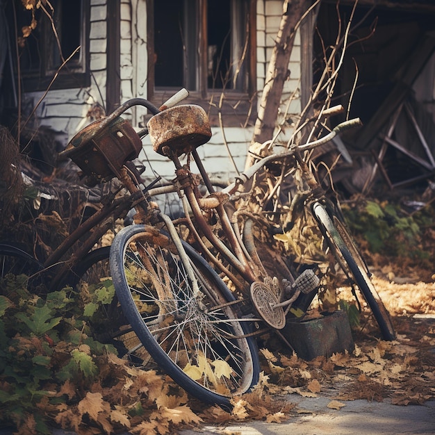 foto de bicicletas rotas viejas dejadas fuera de la casa