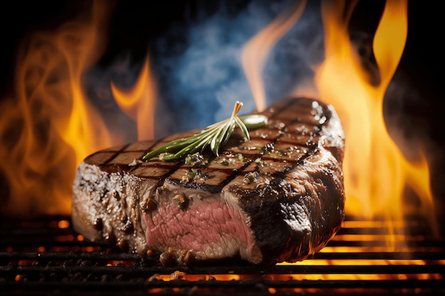 Foto foto de un bistec a la parrilla con una ramita de romero encima