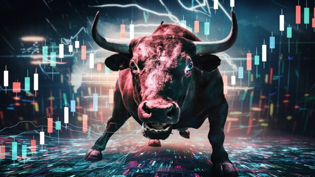 Foto foto de bitcoin con toro agresivo para criptografía del mercado toro