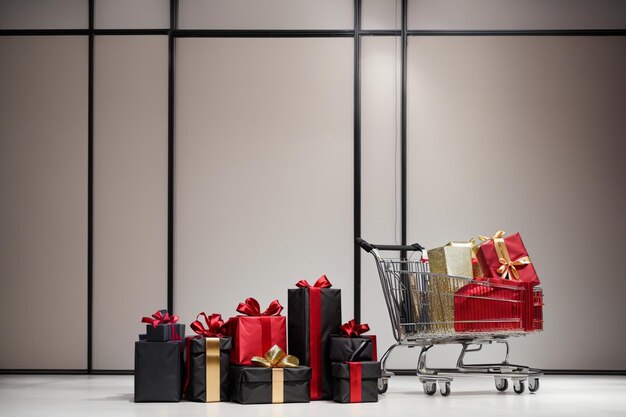 Foto foto black friday carrinhos de compras e caixas de presente sofisticadas