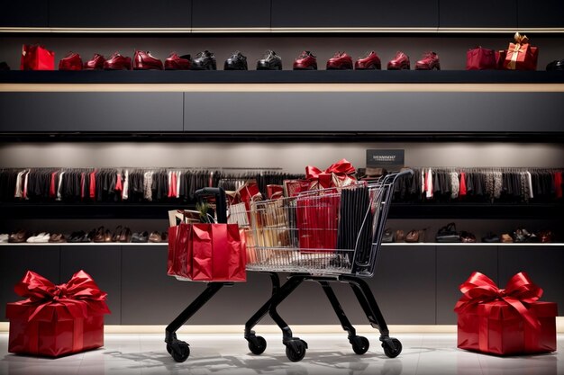 Foto foto black friday carrinhos de compras e caixas de presente sofisticadas