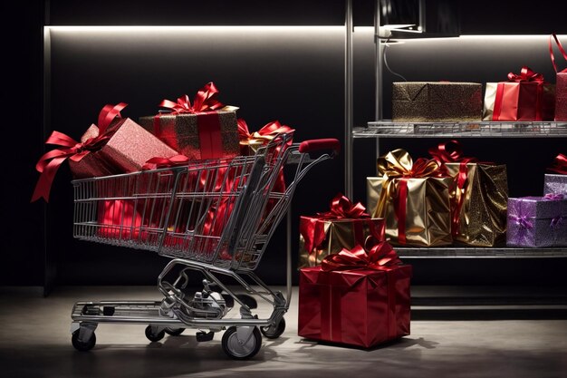 Foto foto black friday carrinhos de compras e caixas de presente sofisticadas