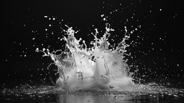 Foto foto en blanco y negro de agua explotando a cámara lenta