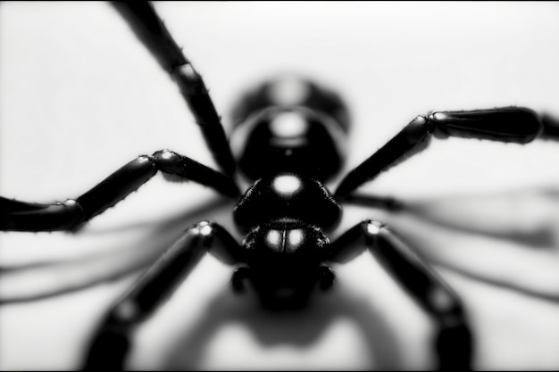 Una foto en blanco y negro de una araña