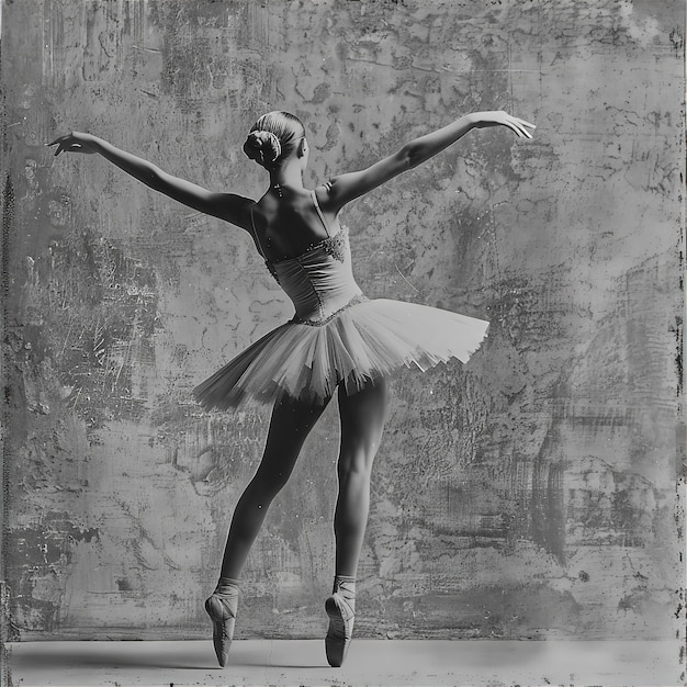 Foto una foto en blanco y negro de una bailarina