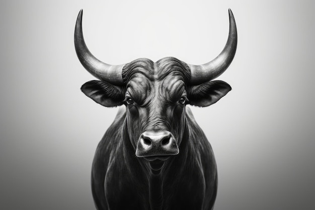 foto en blanco y negro de una cabeza de toro