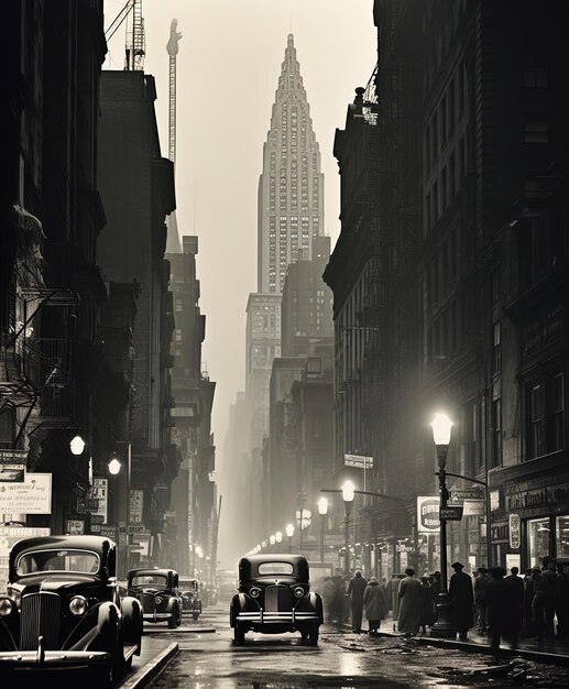 Foto una foto en blanco y negro de una calle con un letrero que dice la palabra en ella