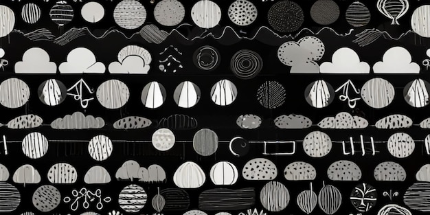 una foto en blanco y negro de una colección de círculos y formas