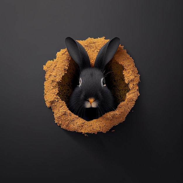 Una foto en blanco y negro de un conejo con nariz marrón.