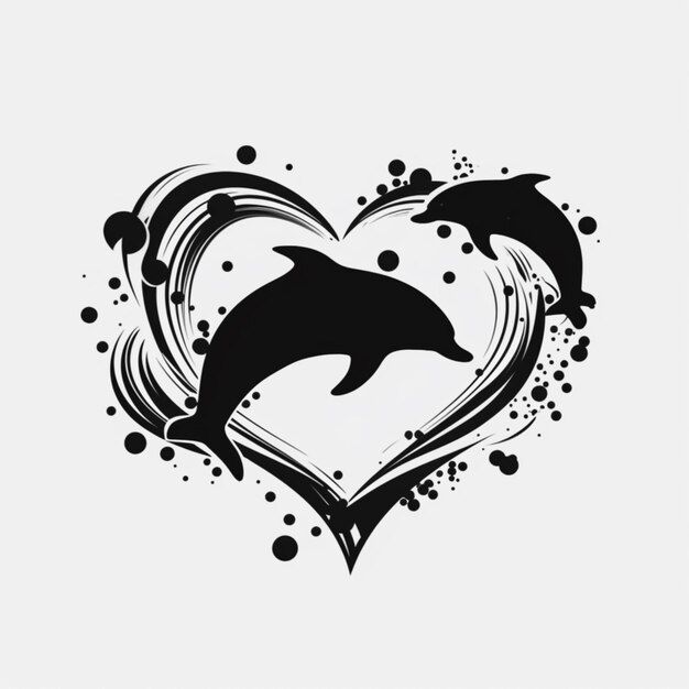 Foto una foto en blanco y negro de dos delfines en un ai generativo en forma de corazón