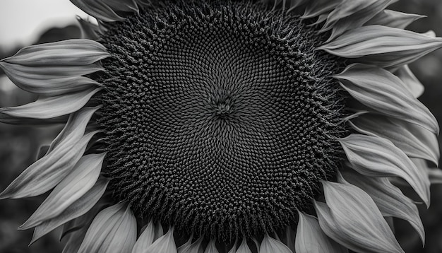 una foto en blanco y negro de un girasol con un centro negro