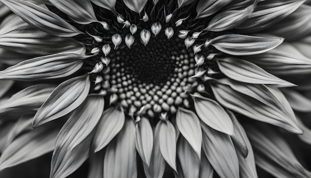 una foto en blanco y negro de un girasol con un centro que dice girasol