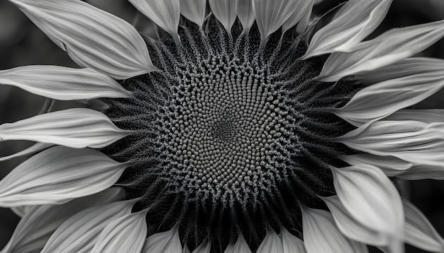 una foto en blanco y negro de un girasol con un fondo blanco y negro