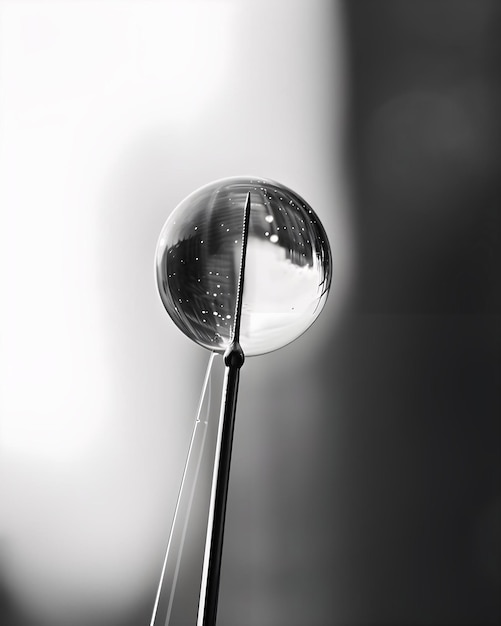 una foto en blanco y negro de una gota de agua