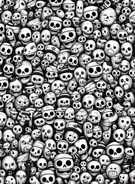 Foto una foto en blanco y negro de un gran grupo de cráneos ai generative