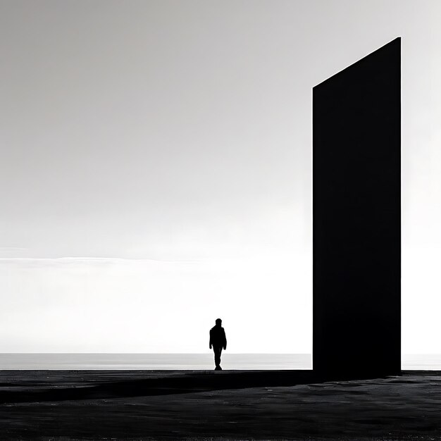 foto en blanco y negro de un hombre en un traje en un fondo de una pared