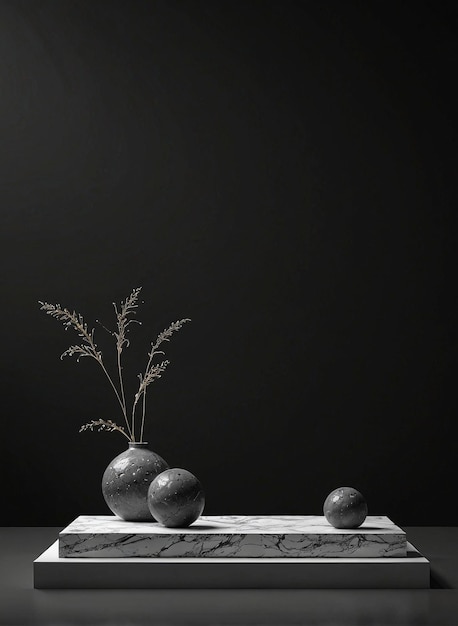 una foto en blanco y negro de un jarrón y un jarrón con una planta en él