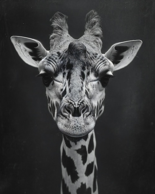Foto una foto en blanco y negro de una jirafa