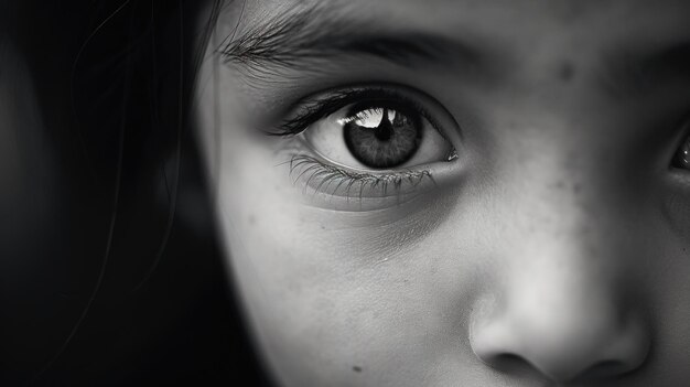 Una foto en blanco y negro de una joven ai