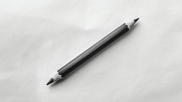 Foto en blanco y negro de un lápiz sobre un fondo blanco El lápiz está afilado en ambos extremos y está tendido de costado