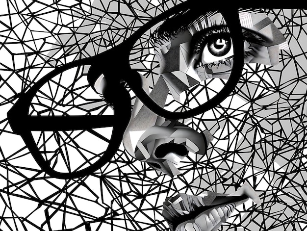 Foto una foto en blanco y negro de un ojo de mujer y la palabra ojo