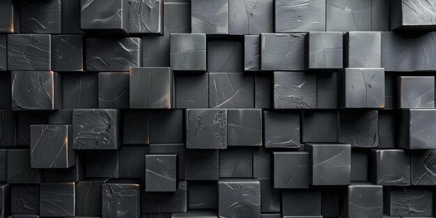 Una foto en blanco y negro de una pared hecha de cubos negros de fondo