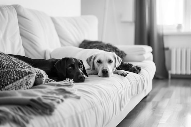 Foto en blanco y negro de perros