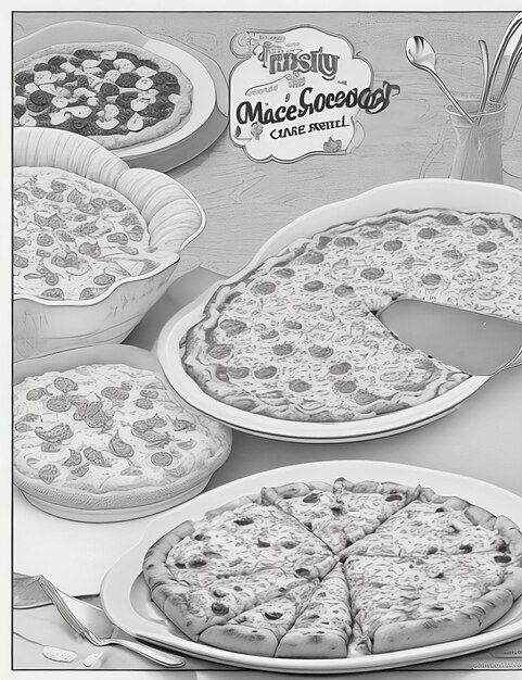 Una foto en blanco y negro de una pizza con un cartel que dice " lempa ".