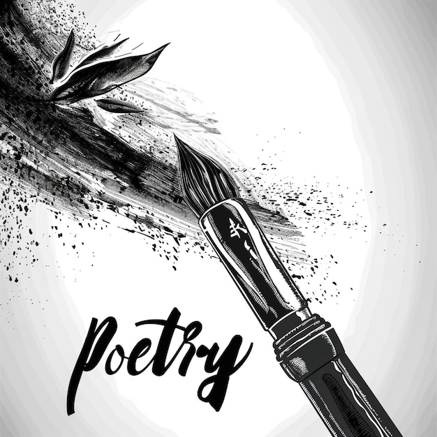 una foto en blanco y negro de una pluma con la palabra "poesía" en ella