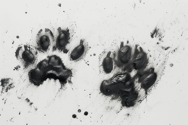 Foto una foto en blanco y negro que captura las huellas distintivas de las patas de un perro esta imagen se puede usar para representar la presencia de un perro o para simbolizar un viaje de mascotas