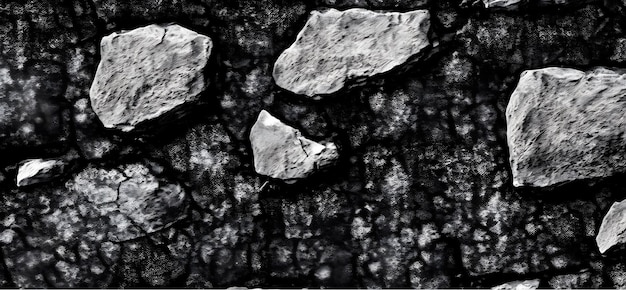 Una foto en blanco y negro de rocas en una pared.