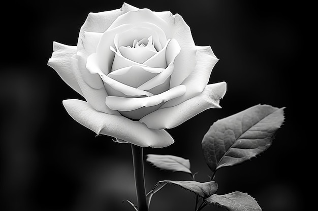 Una foto en blanco y negro de una sola rosa para una estética clásica