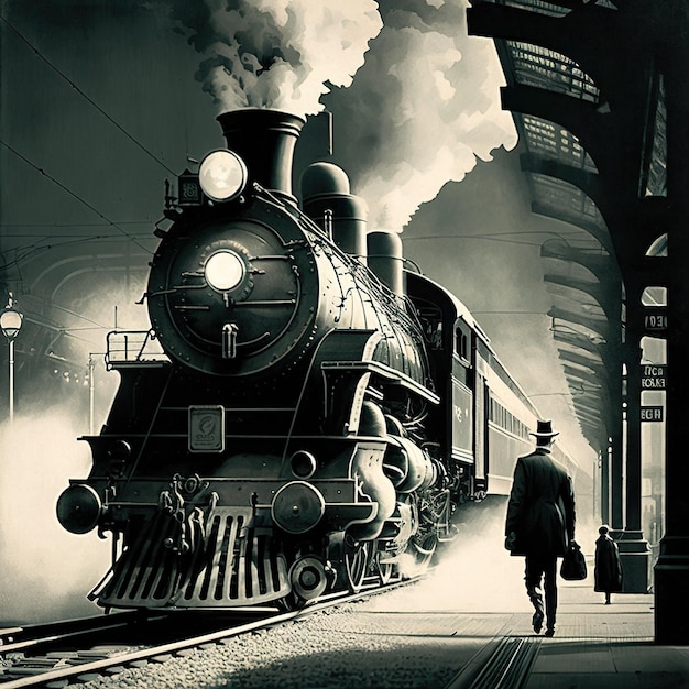 Una foto en blanco y negro de un tren de vapor