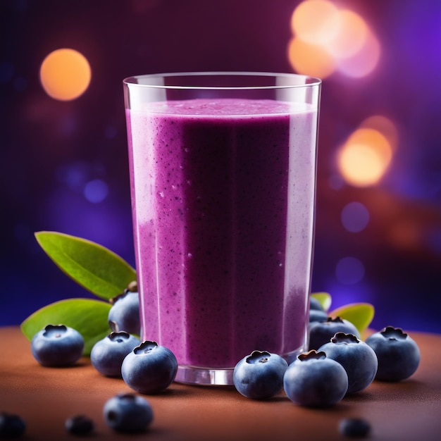 Foto Blaubeer-Fresh-Smoothie-Getränk mit dunkel leuchtendem Blaubeer-Hintergrund