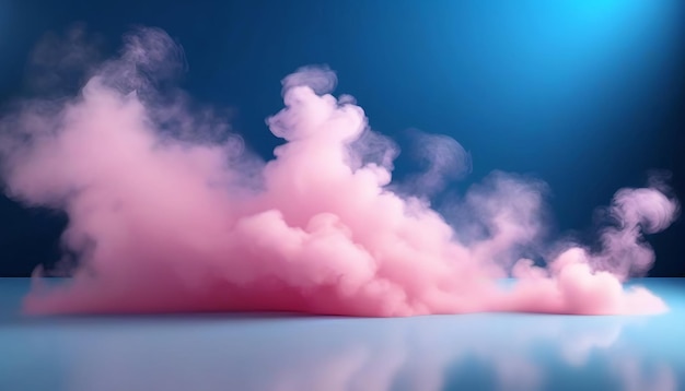 Foto blaue und rosa Rauchwolken mit Podiums für Produktvorführungen 3D-Rendering-Illustration