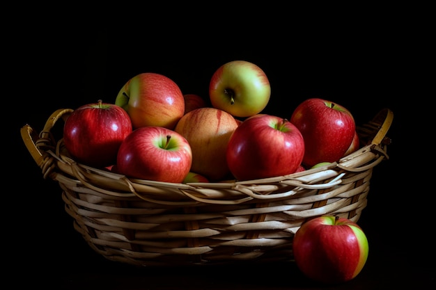 Foto bodegón de cesta con manzanas