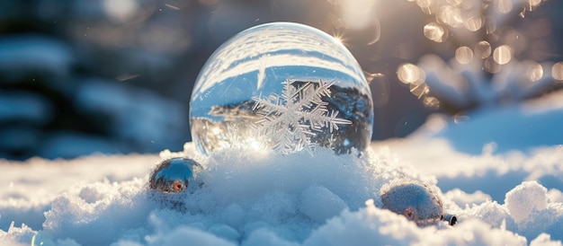 Foto de una bola de nieve rodeada de nieve con bolas de nieve cerca