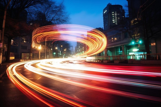 una foto borrosa de una calle de la ciudad por la noche