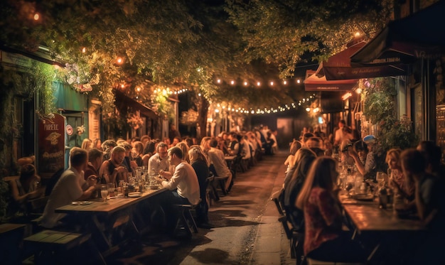 Una foto borrosa de una cena de verano