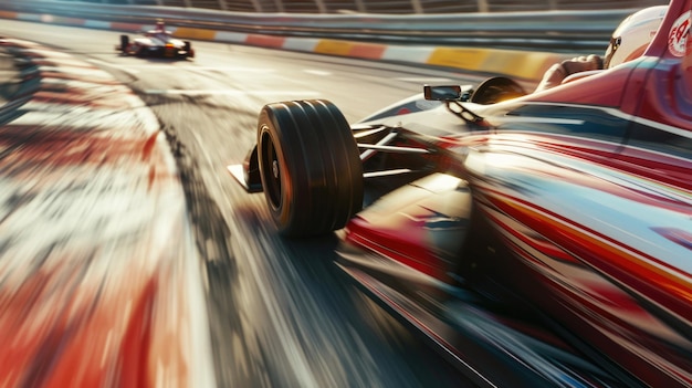 Foto una foto borrosa de un coche de carreras en una pista perfecto para deportes y conceptos de velocidad