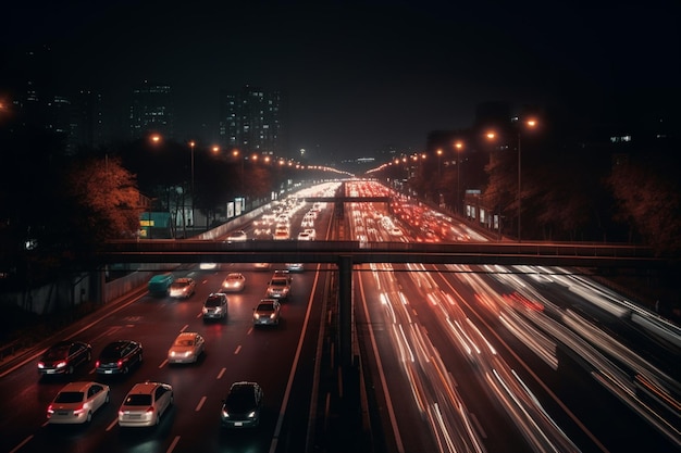 Foto borrosa de las luces de la ciudad y el tráfico por la noche