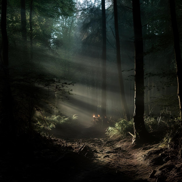 foto de un bosque oscuro en la noche
