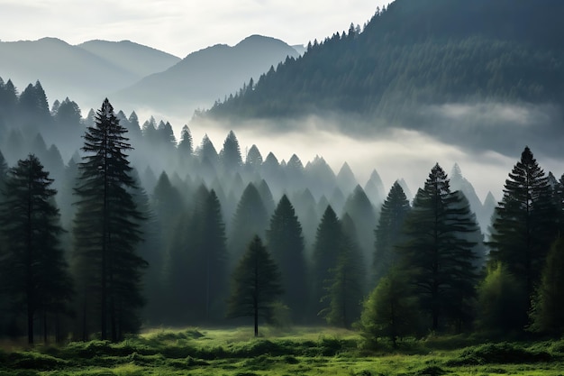 Foto de un bosque de pinos con un prado en el Foregro